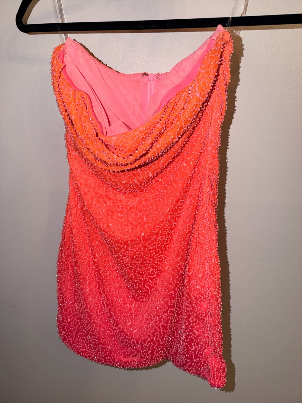 Oh Polly Coral to Pink Strapless Beaded Mini Dress - Picture 4 of 6